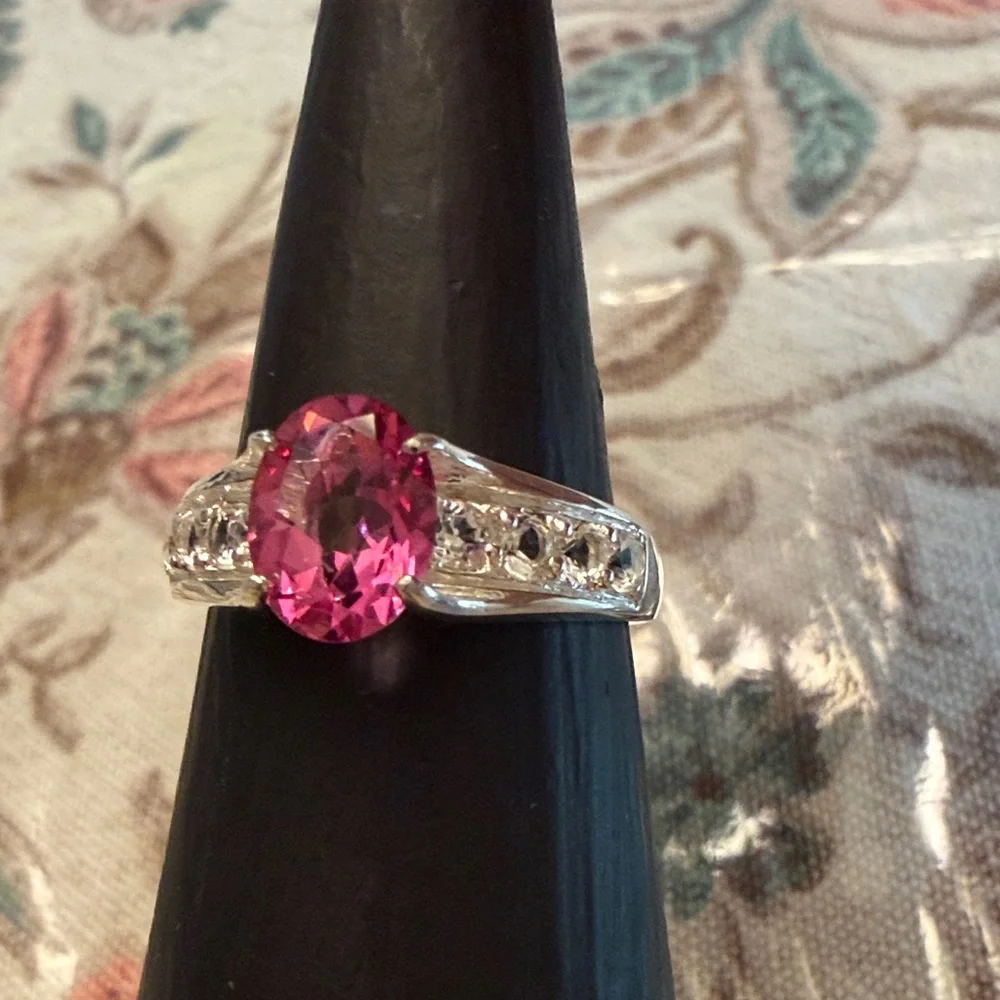 QVC Vintage Pink Gemstone Sterling Silver Ring - Picture 3 of 8